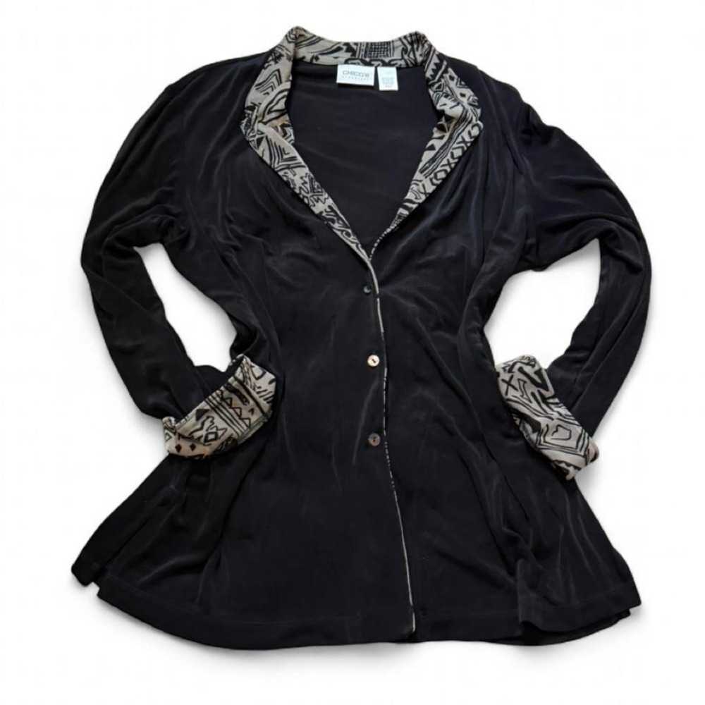 Vintage 90s Chico's Travelers Black Slinky Knit Jacket, Women's Size XL